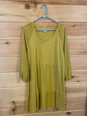 $13-xl Time and Tru mustard color Eyelet Sleeve Tiered Long Sleeve Dress